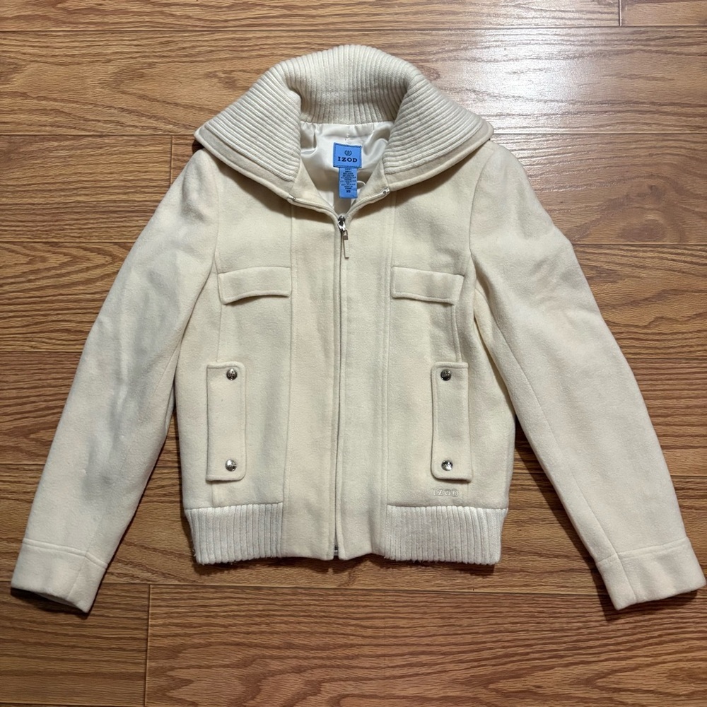 IZOD Ivory Wool Blend Women’s Coat Jacket XS EUC